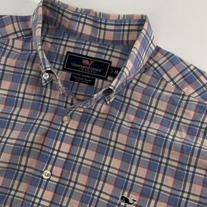 Vineyard Vines Tucker Shirt Mens Medium Blue Plaid Short Sleeve Shirt Button Up